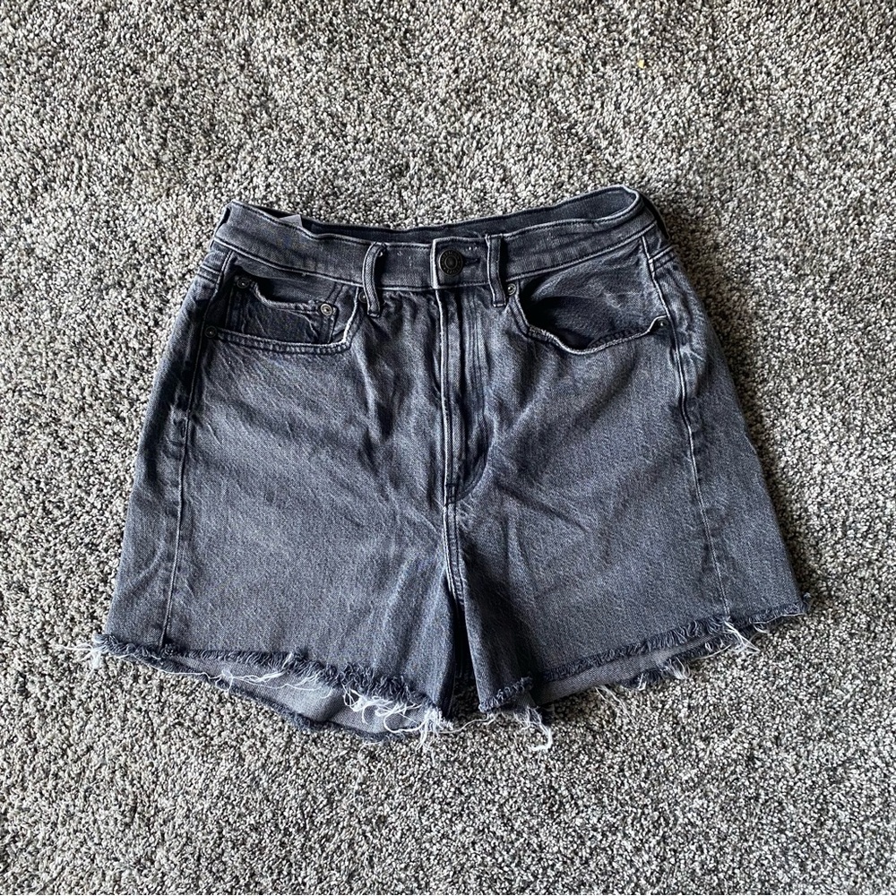 American Eagle Outfitters Black Jean Shorts High-Waisted Frayed Hem